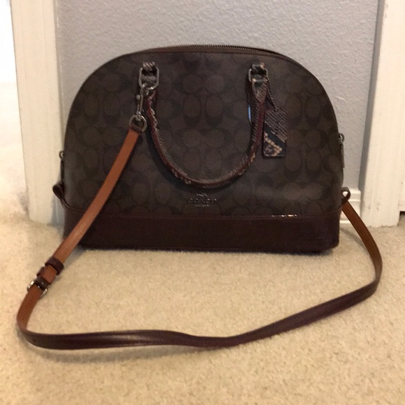 Coach Handbags - Coach Signature Satchel with snake print accent